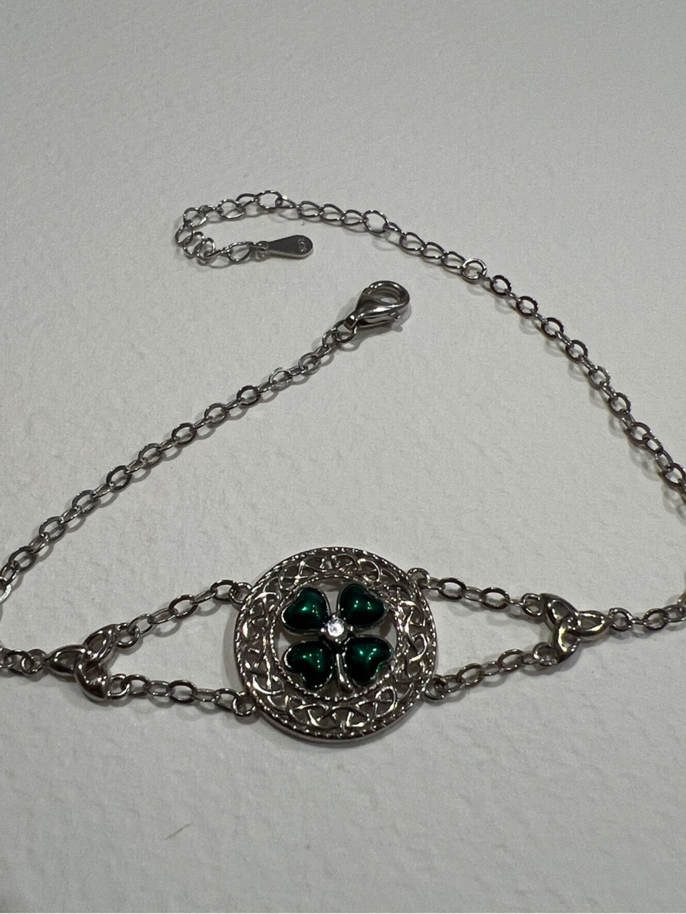 Sterling Silver Green Clover Bracelet
